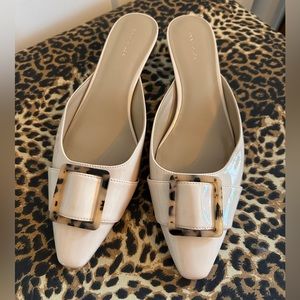 Ann Taylor Buckle Patent Mule Pumps